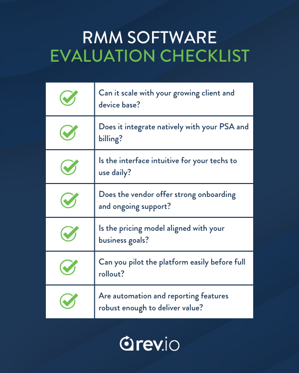 Checklist for evaluating RMM software
